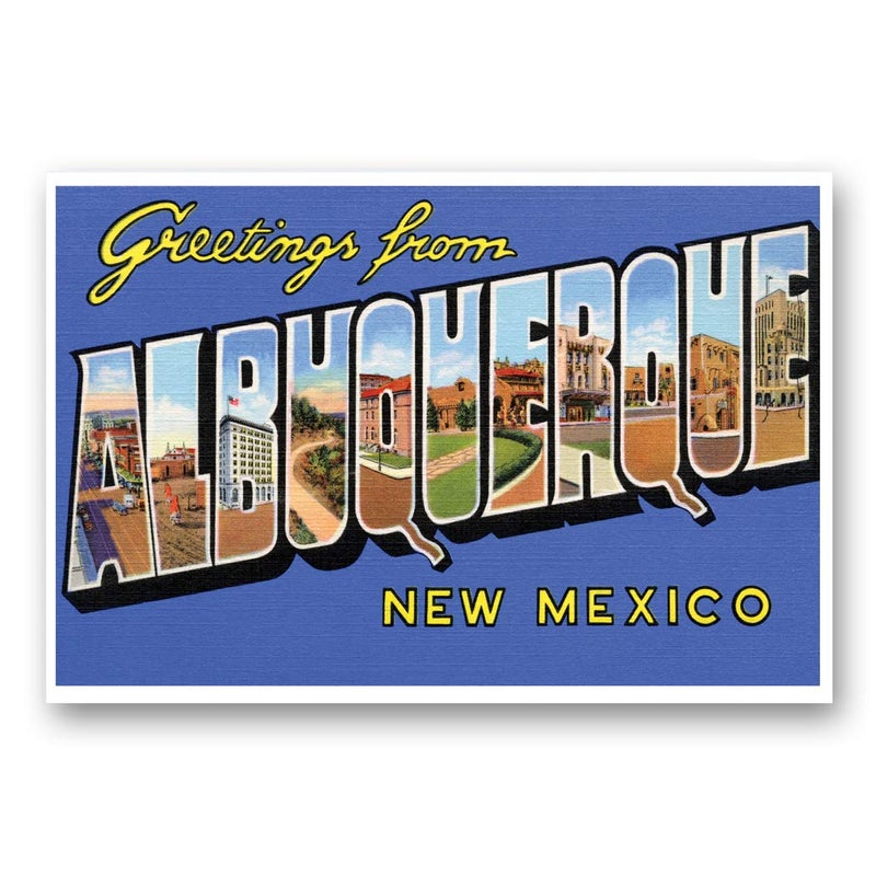 Postcard Fair GREETINGS FROM ALBUQUERQUE, NM vintage reprint postcard set of 20 identical postcards. Large Letter Albuquerque, New Mexico city name post card pack (ca. 1930's-1940's). Made in USA. - Image 1
